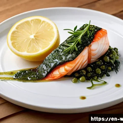 Home 33 식물성 해산물 제조 과정의 기술적 접근 - A close-up, hyper-realistic image of a plant-based seafood fillet on a white ceramic plate, showcasi...