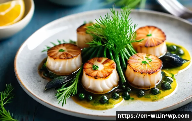 식물성 해산물의 시식 행사 및 마케팅 - A vibrant, high-resolution close-up of a gourmet plant-based seafood platter featuring delicately se...